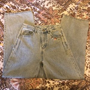 teddy bear themed high waisted flared jeans